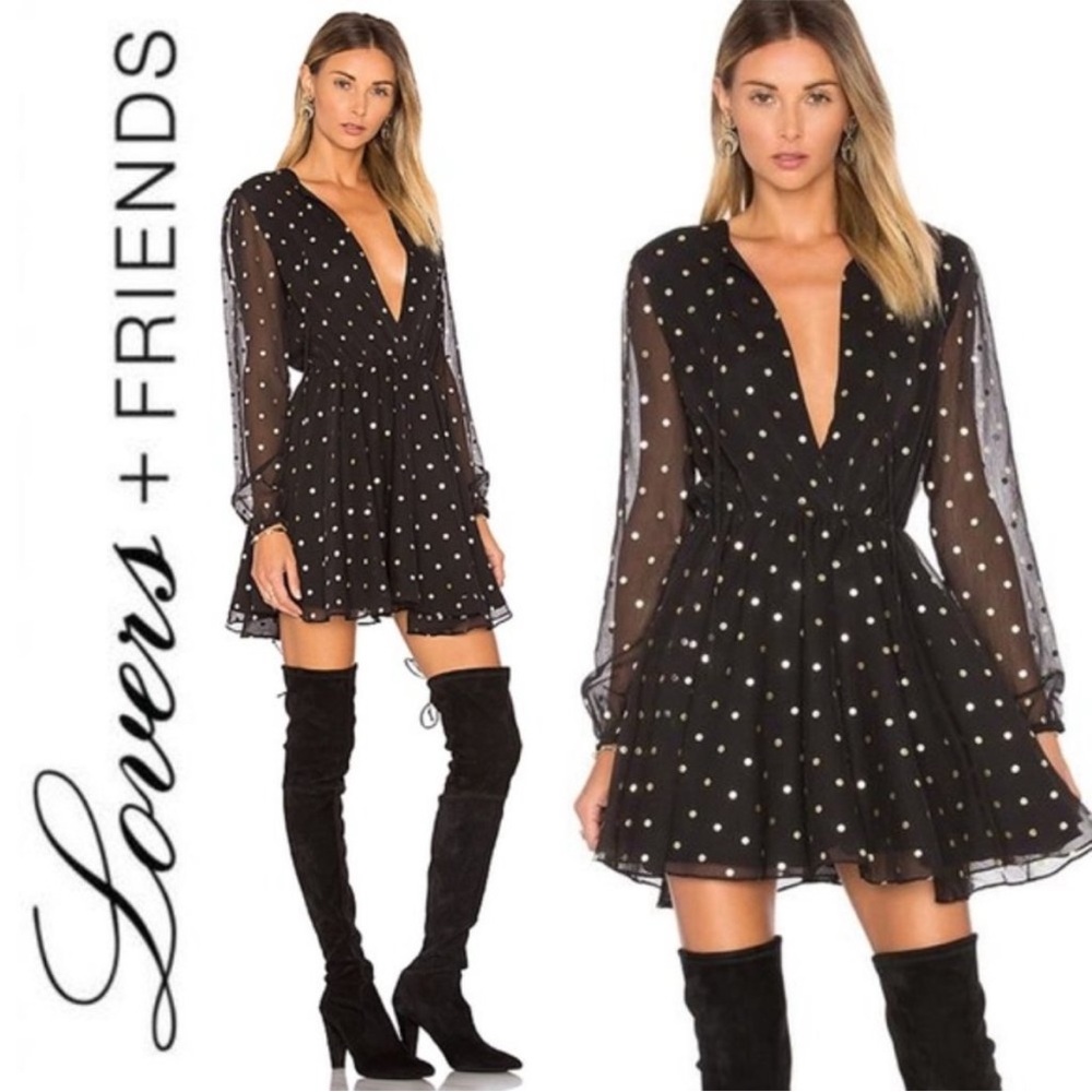 Lovers + Friends Hayley Party Dress in Gold Dot XS